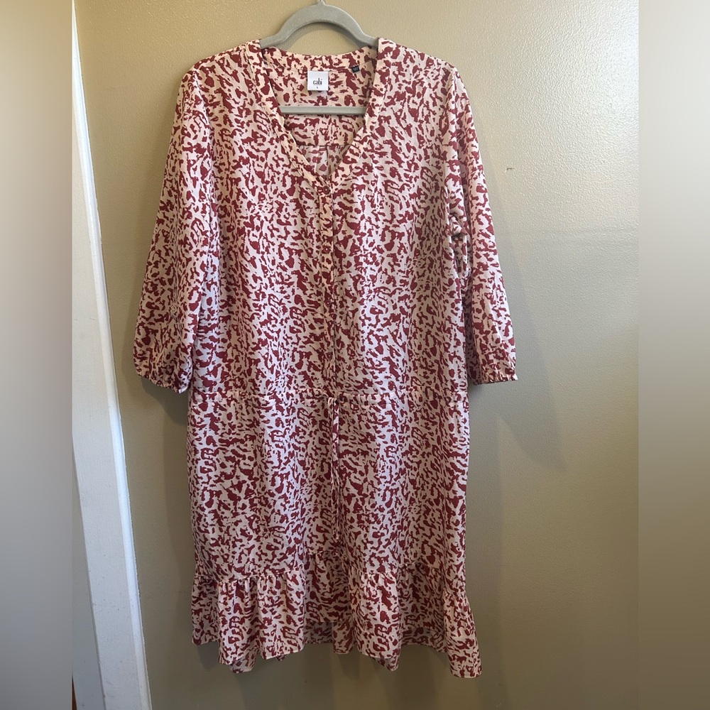 CAbi Sienna Rust Animal Print Dress Drawstring Ruffle Large L Boho Leopard Flowy - Picture 2 of 9